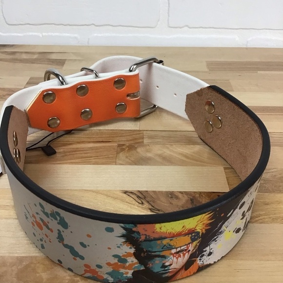 Mad Cow genuine leather Naruto dog collar limited edition orange white handmade - Picture 3 of 16
